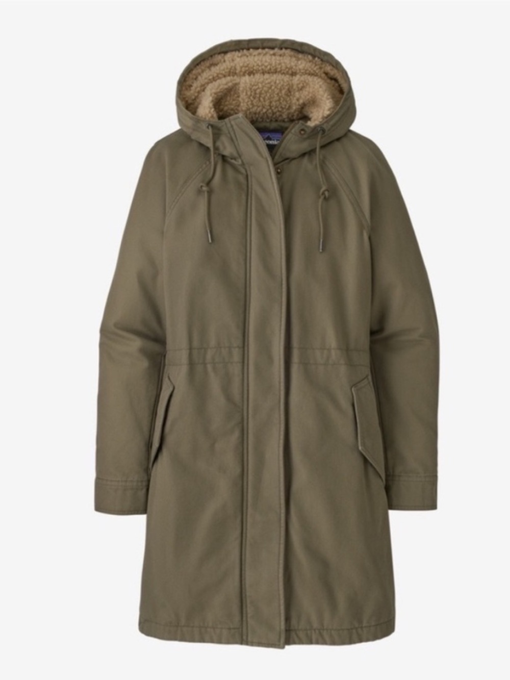 Patagonia Women’s XL Green Parka Prairie Dawn Insulated Jacket Coat Sherpa Hood